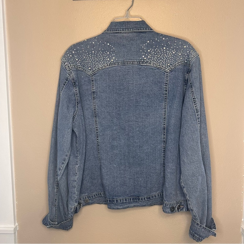 Ethyl Embellished Blue Denim Jacket Size Large - Picture 5 of 6